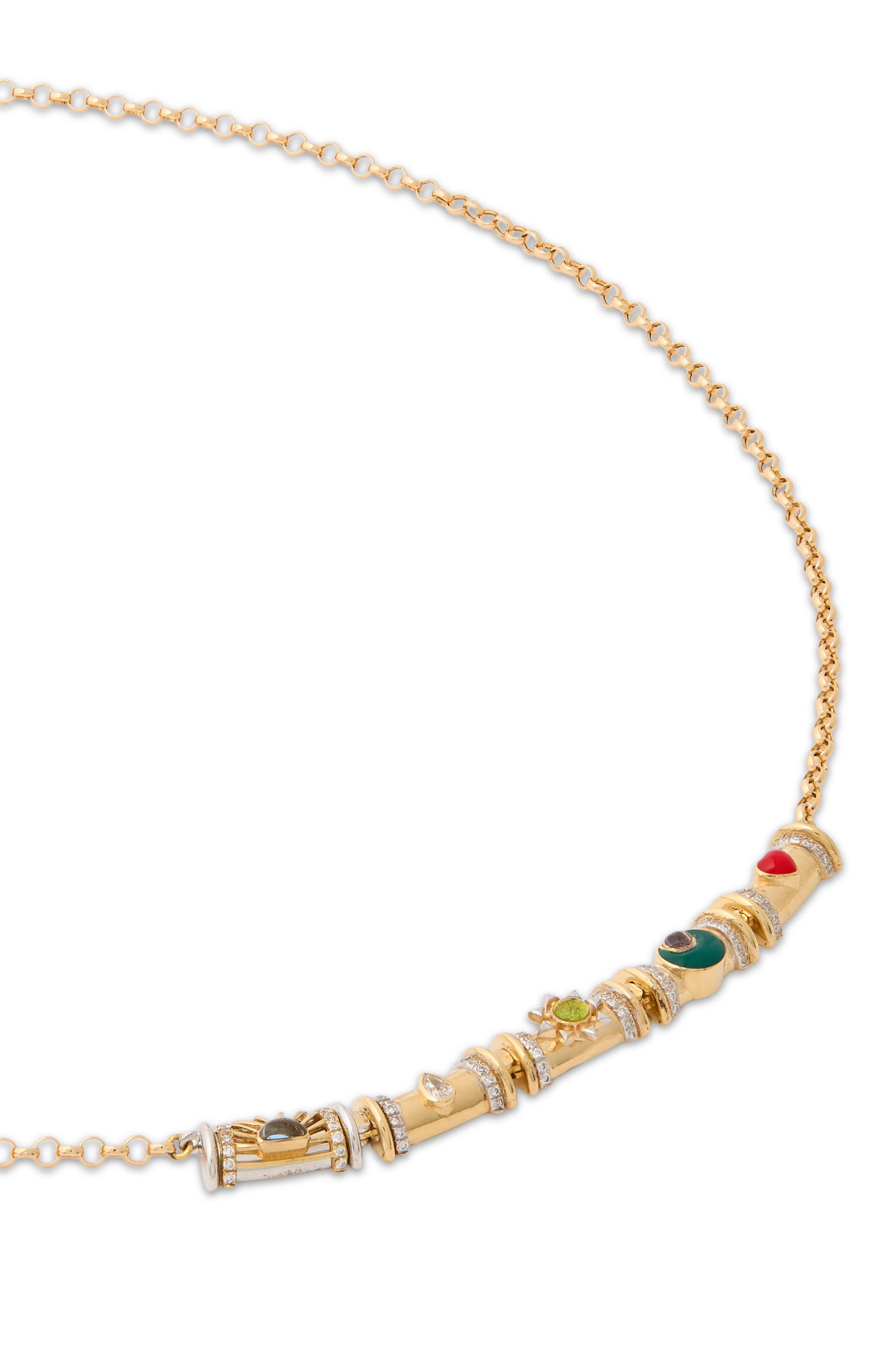 Milky Way Necklace, 18K Yellow Gold with Precious Stones
