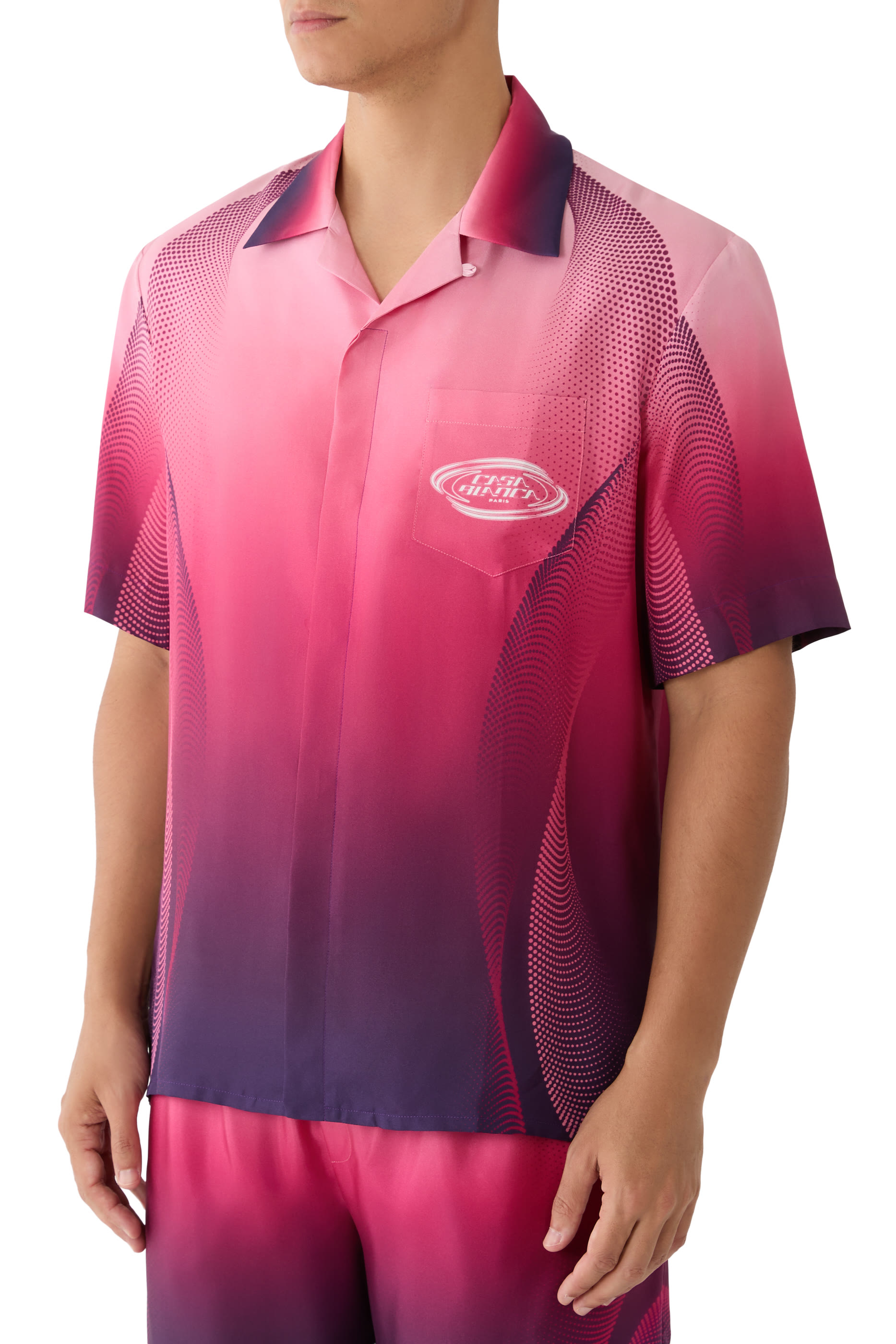 Aubergine Gradient Cuban Collar Short Sleeve Silk Shirt 