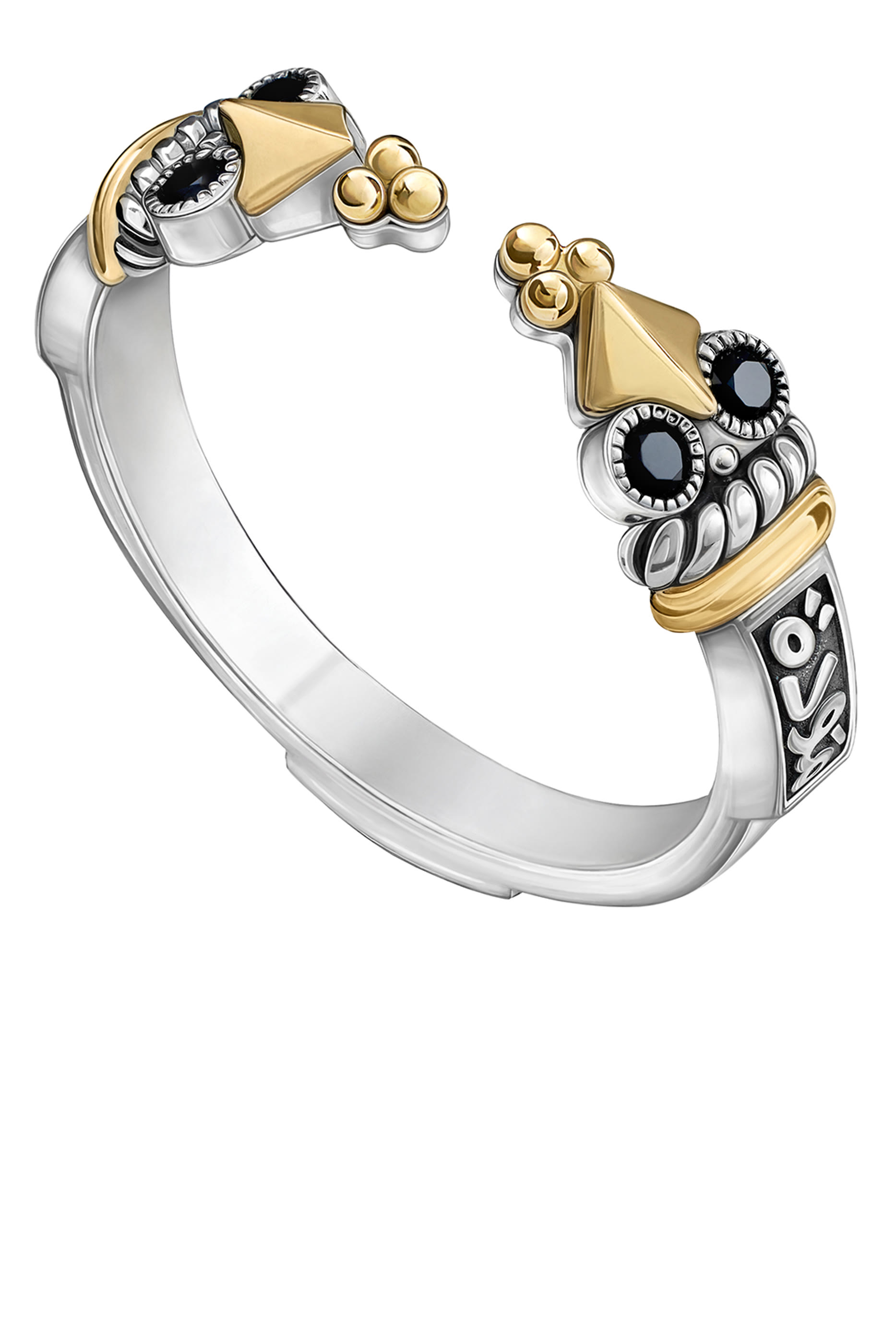 Tribal Stackable Ring, 18k Yellow Gold, Sterling Silver & Black Spinal