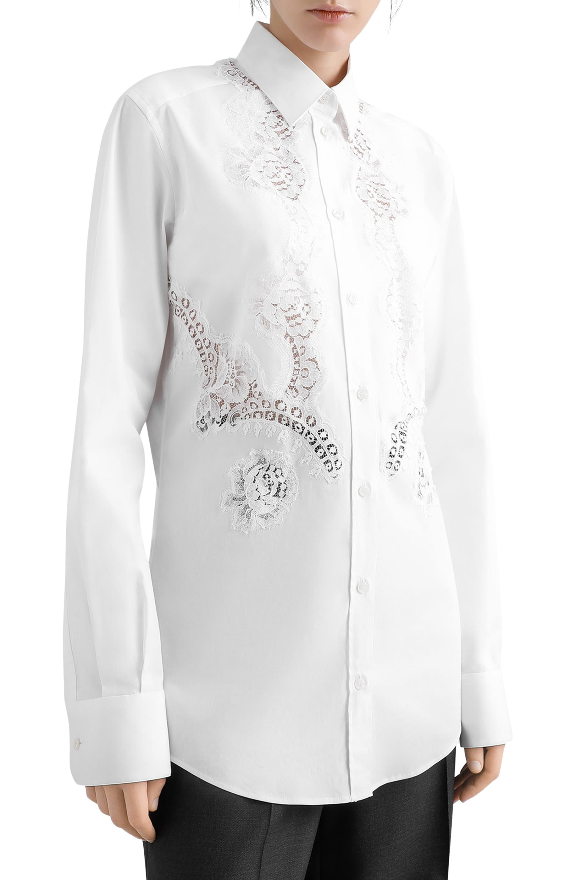 Lace Inlay Cotton Poplin Shirt