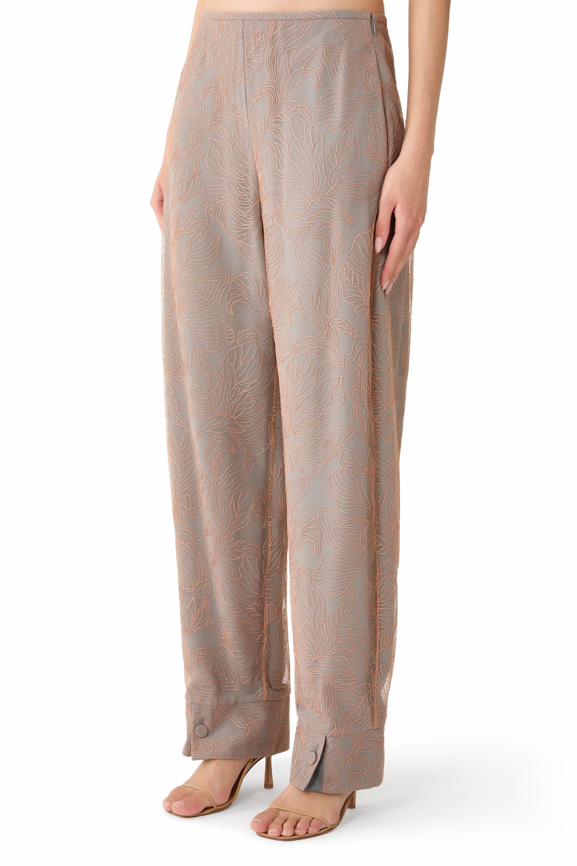 Embossed Lurex Flowers Pattern Trousers