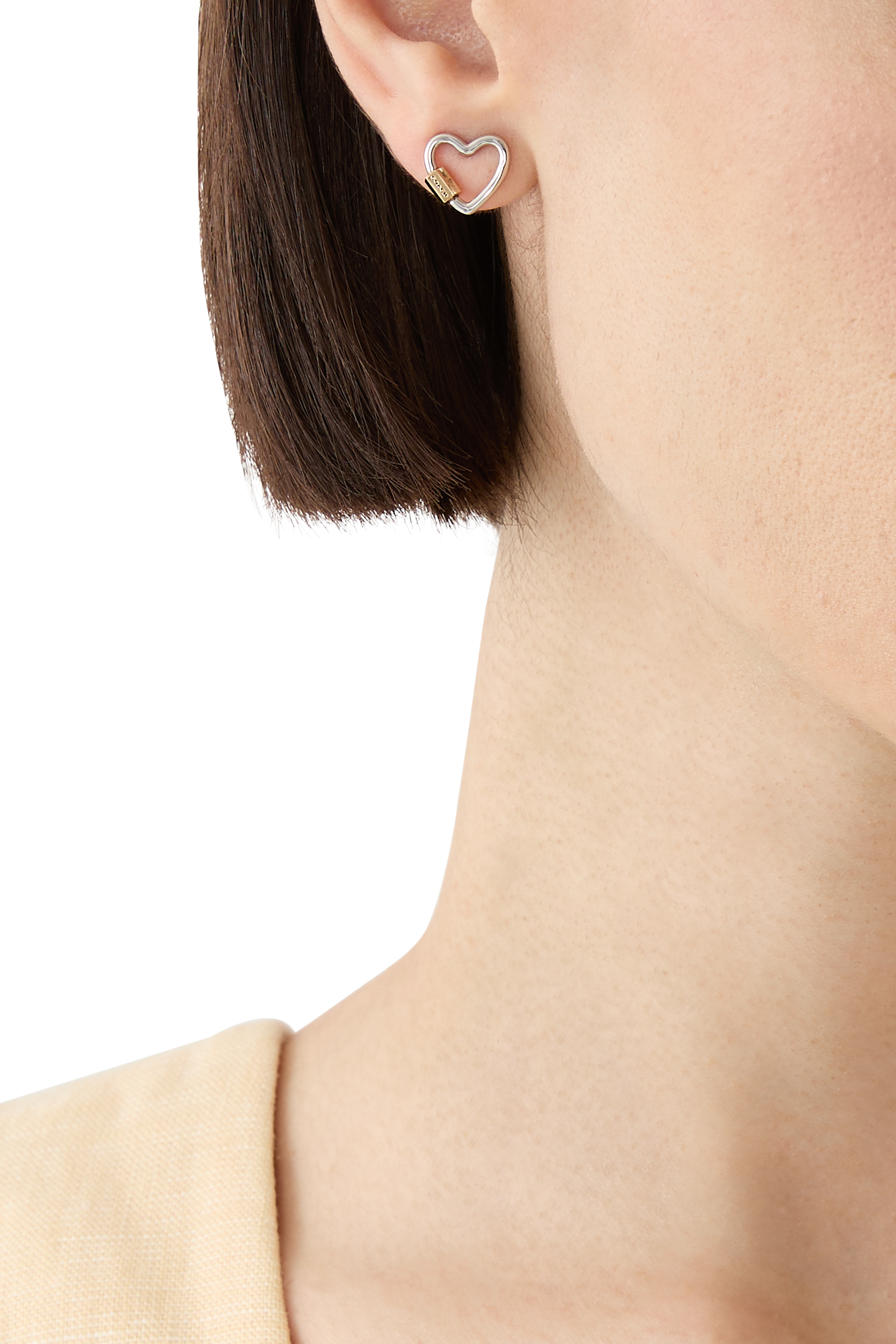 Signature Carabiner Heart Stud Earrings, Brass & Titanium