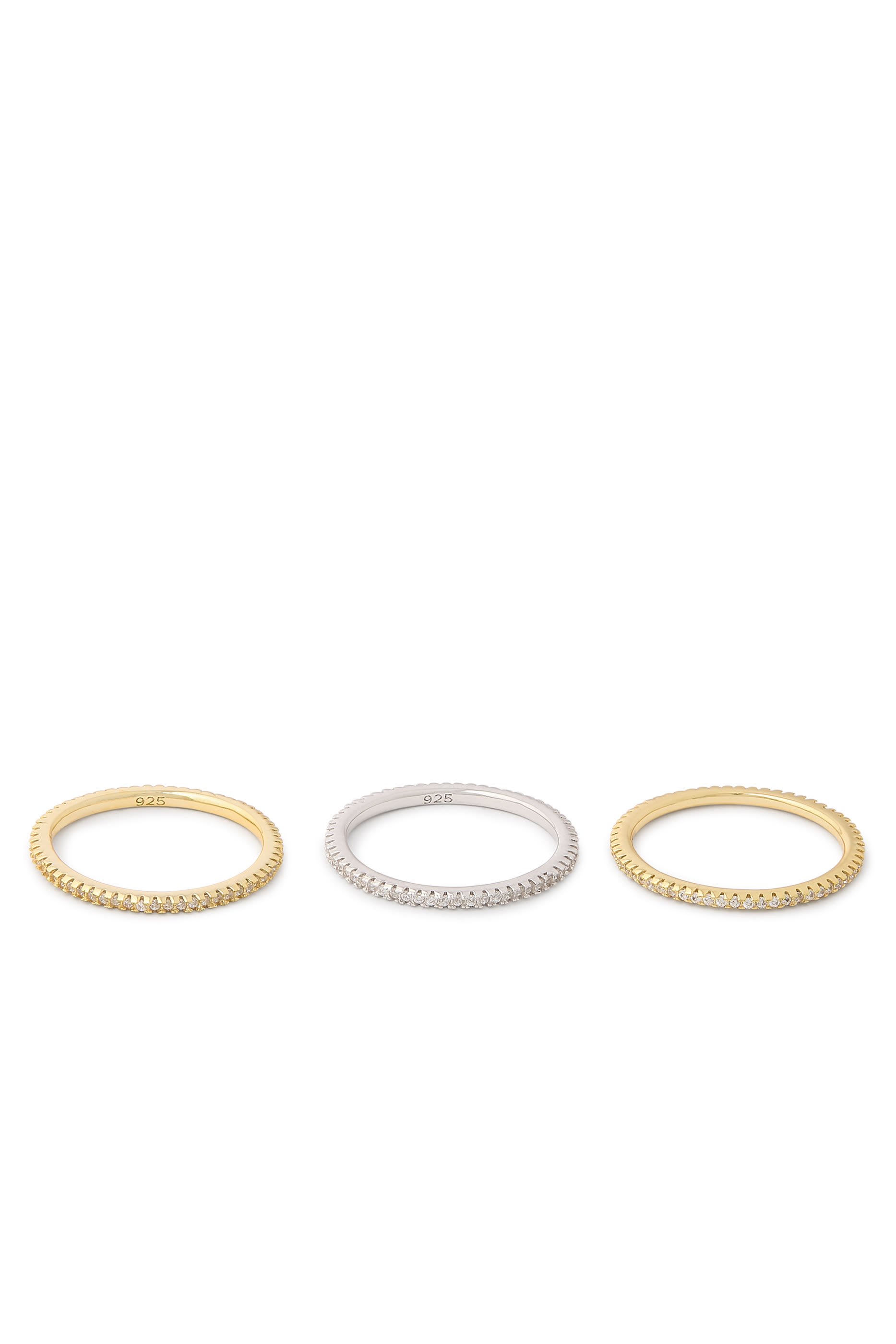  Eternity Band Ring Set,  14k Vermeil on Sterling Silver & Cubic Zirconia