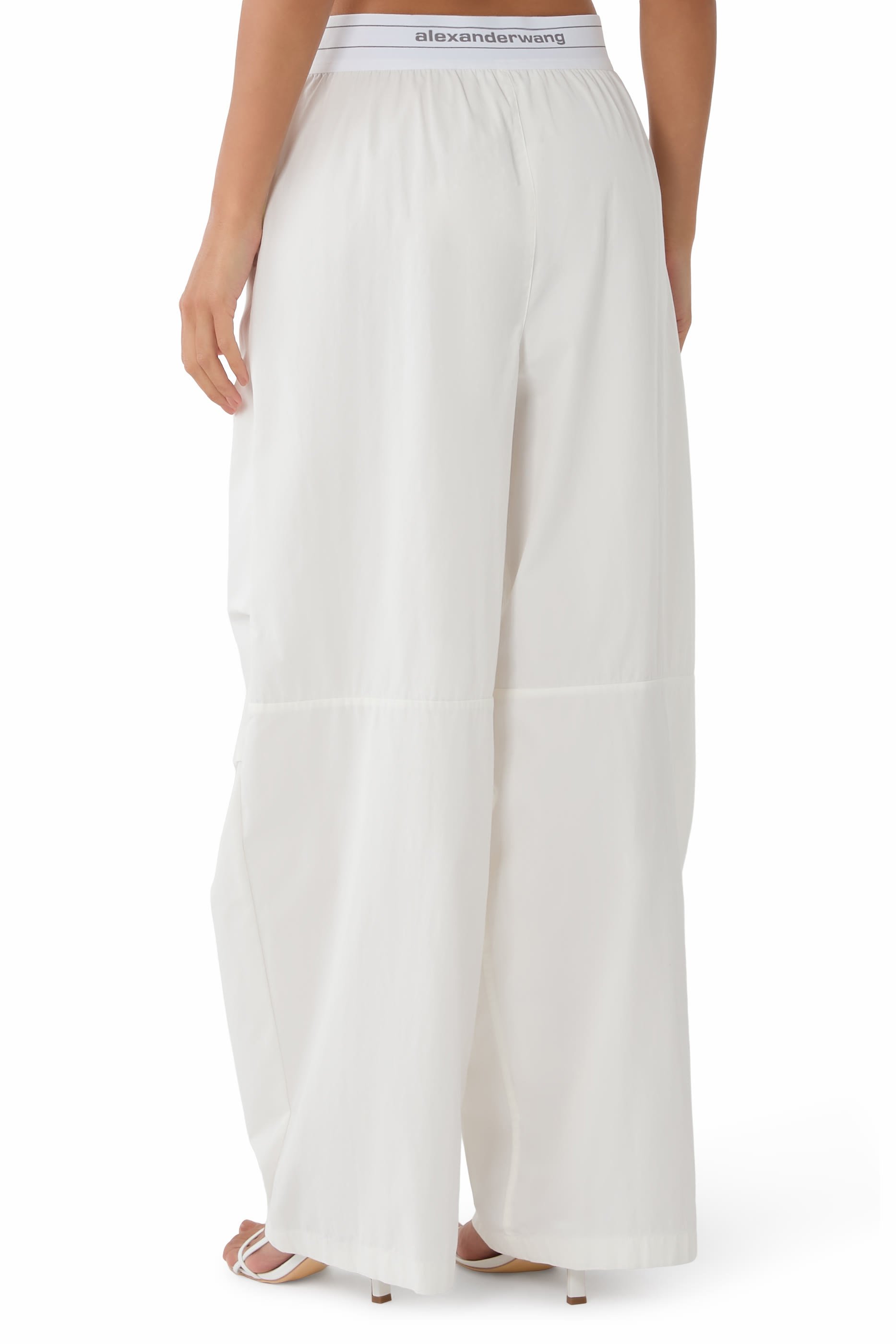 Logo Elastic Waist Pleated Wide-Leg Pant