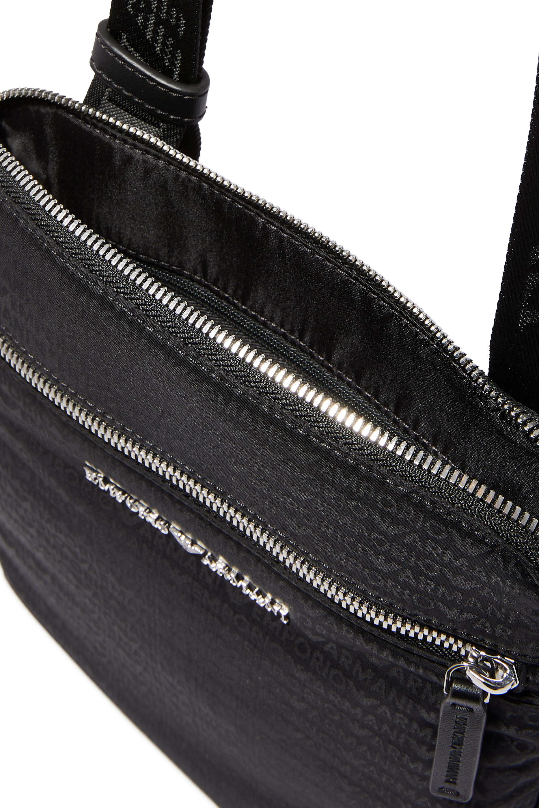 Flat Shoulder Bag in Nylon with All-Over Jacquard Logo Lettering
