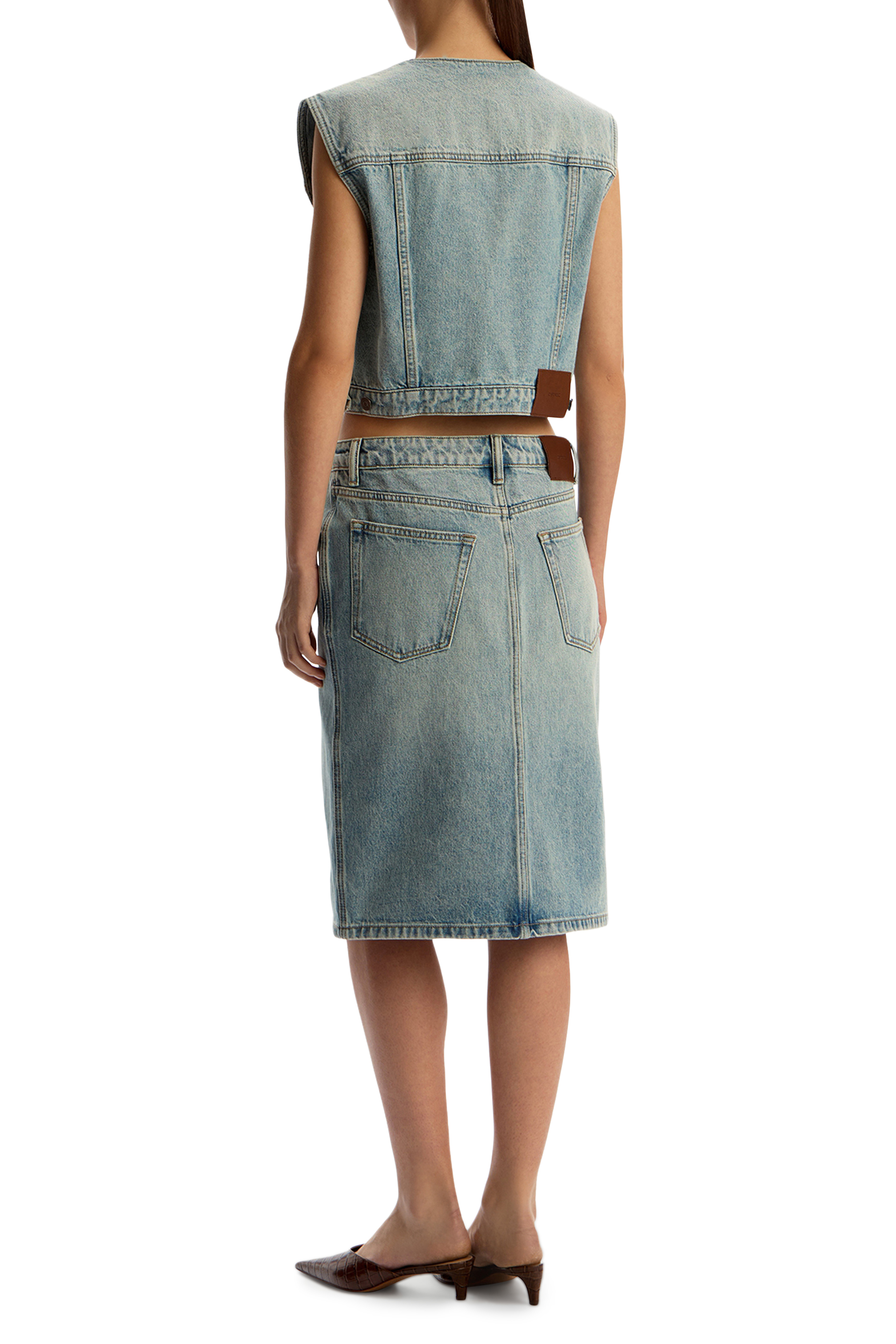 Front Slit Denim Skirt