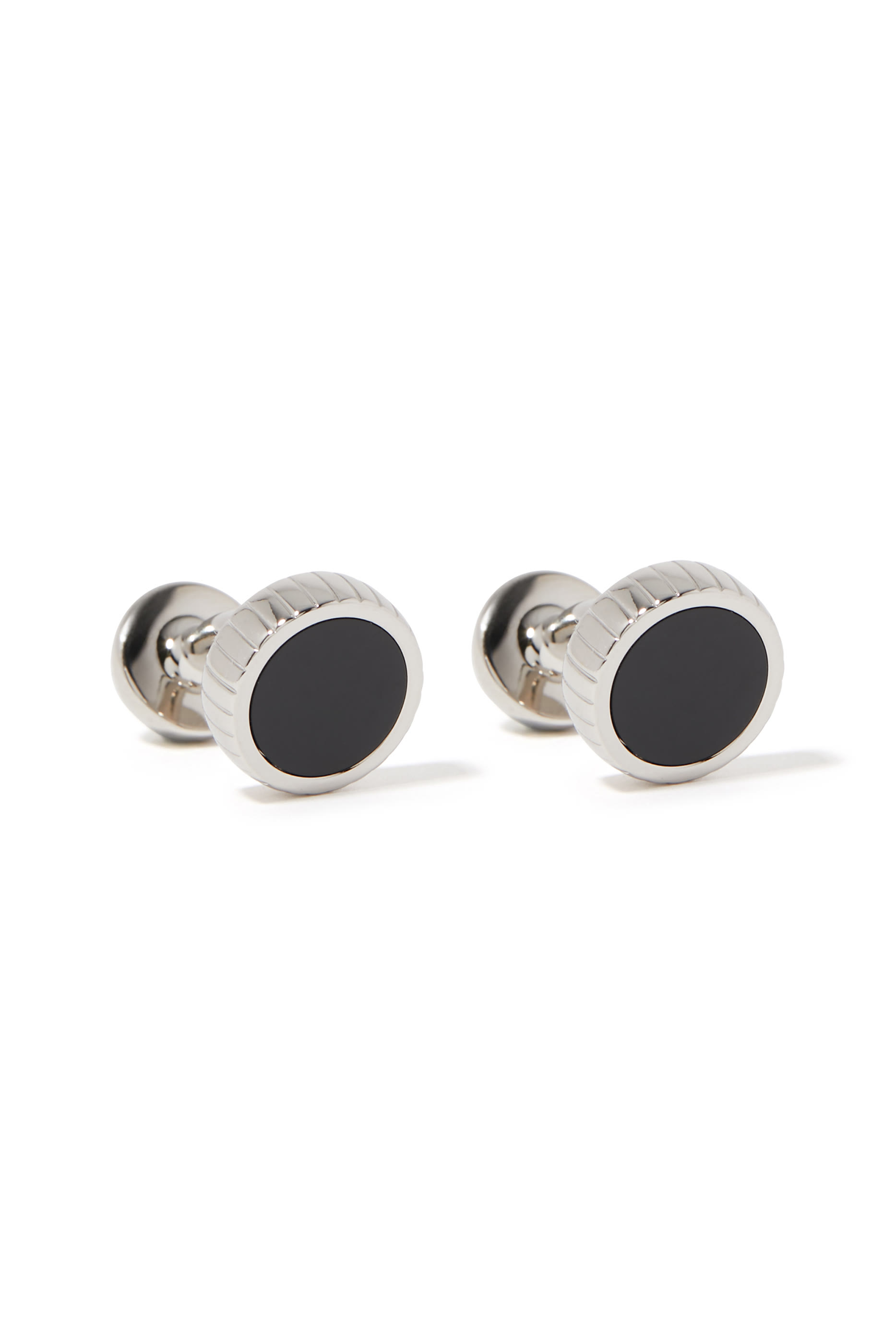 Round Cufflinks with Enamel Insert and Etched Logo