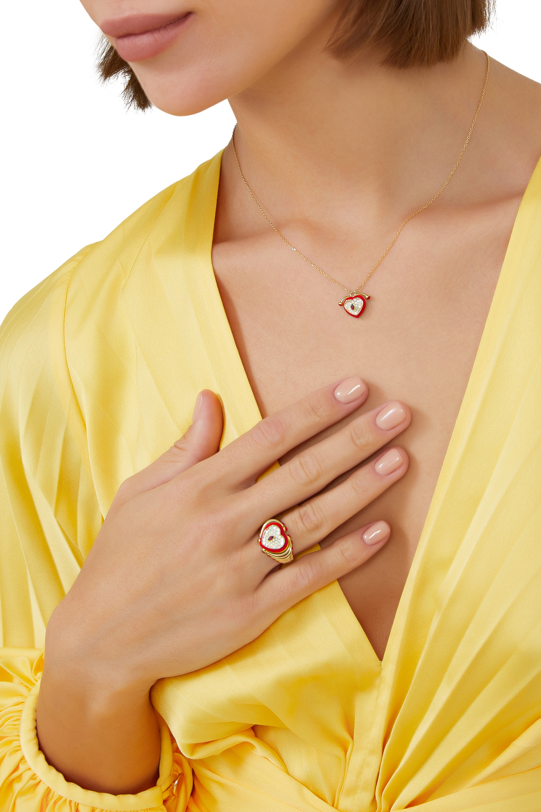 The Red Heart Moment Ring, 18k Yellow Gold With Enamel & Diamonds