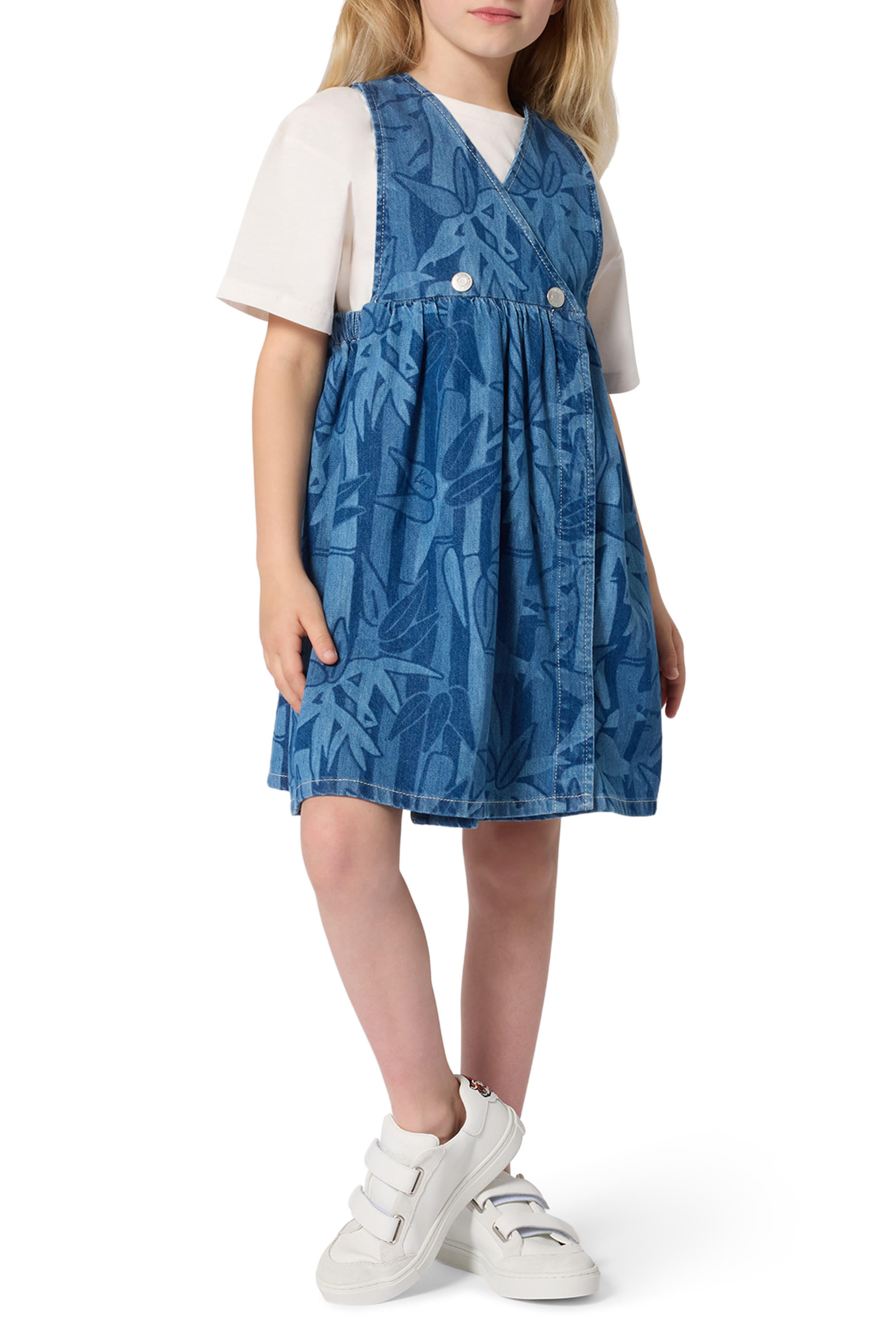 Kids Foliage-Print Denim Dress