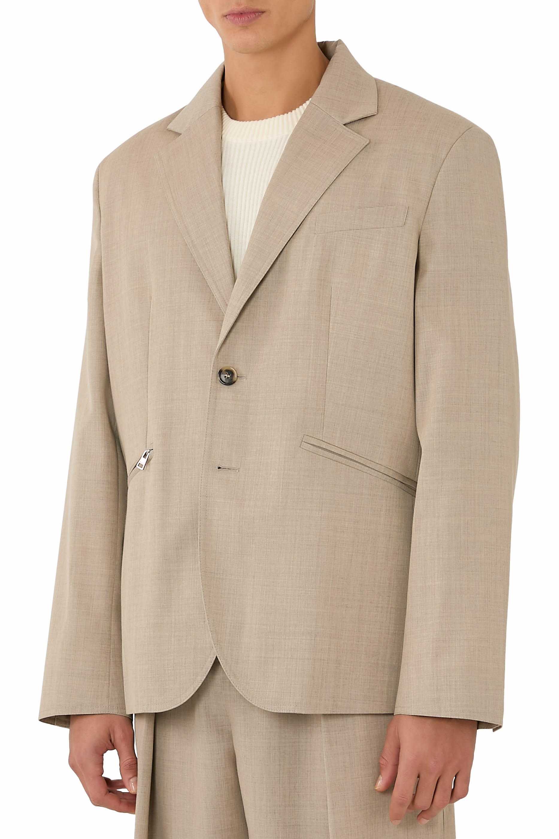 Front-Button Tailored Blazer Jacket