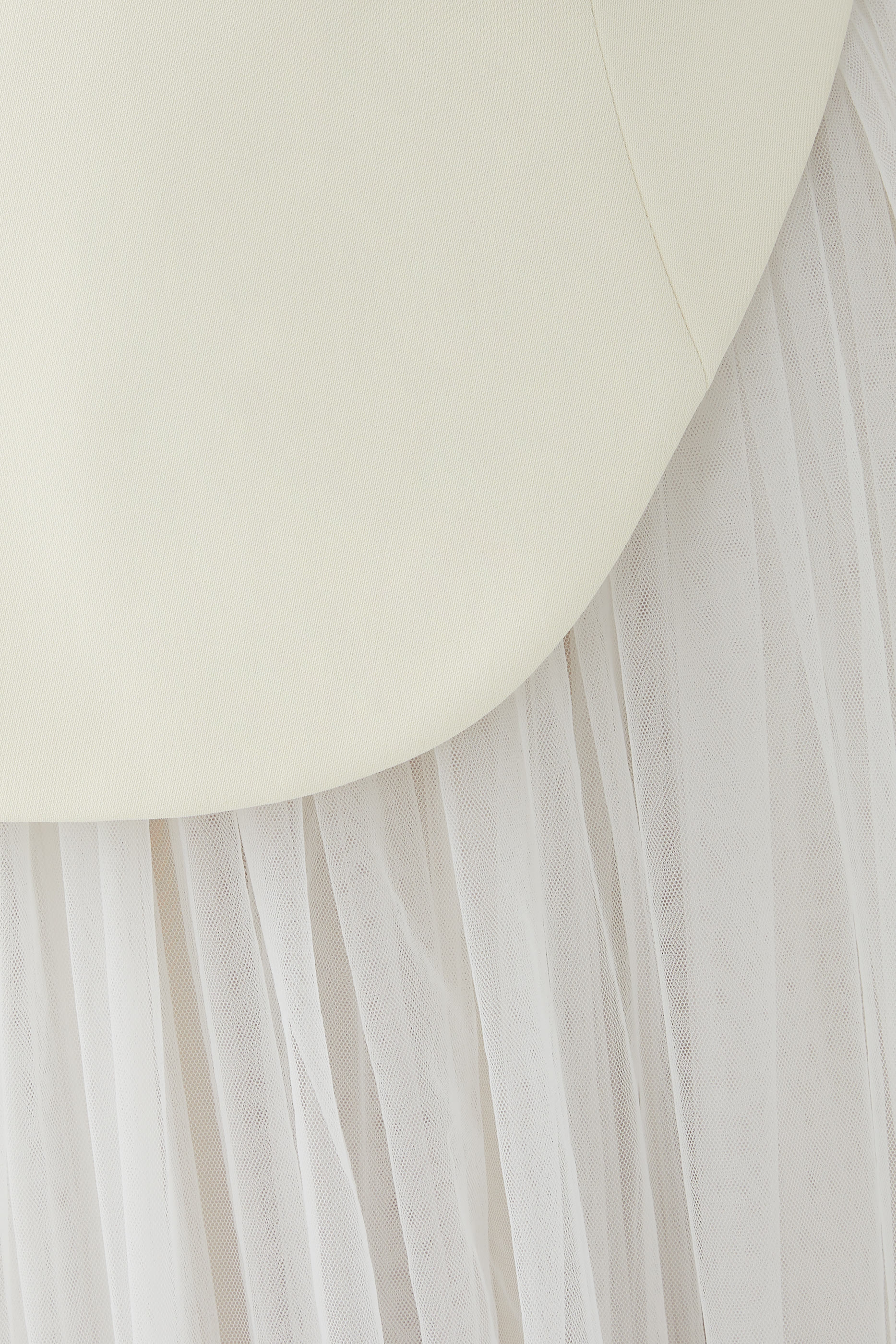 Asymmetric Crepe Gown with Tulle Skirt & Sleeve