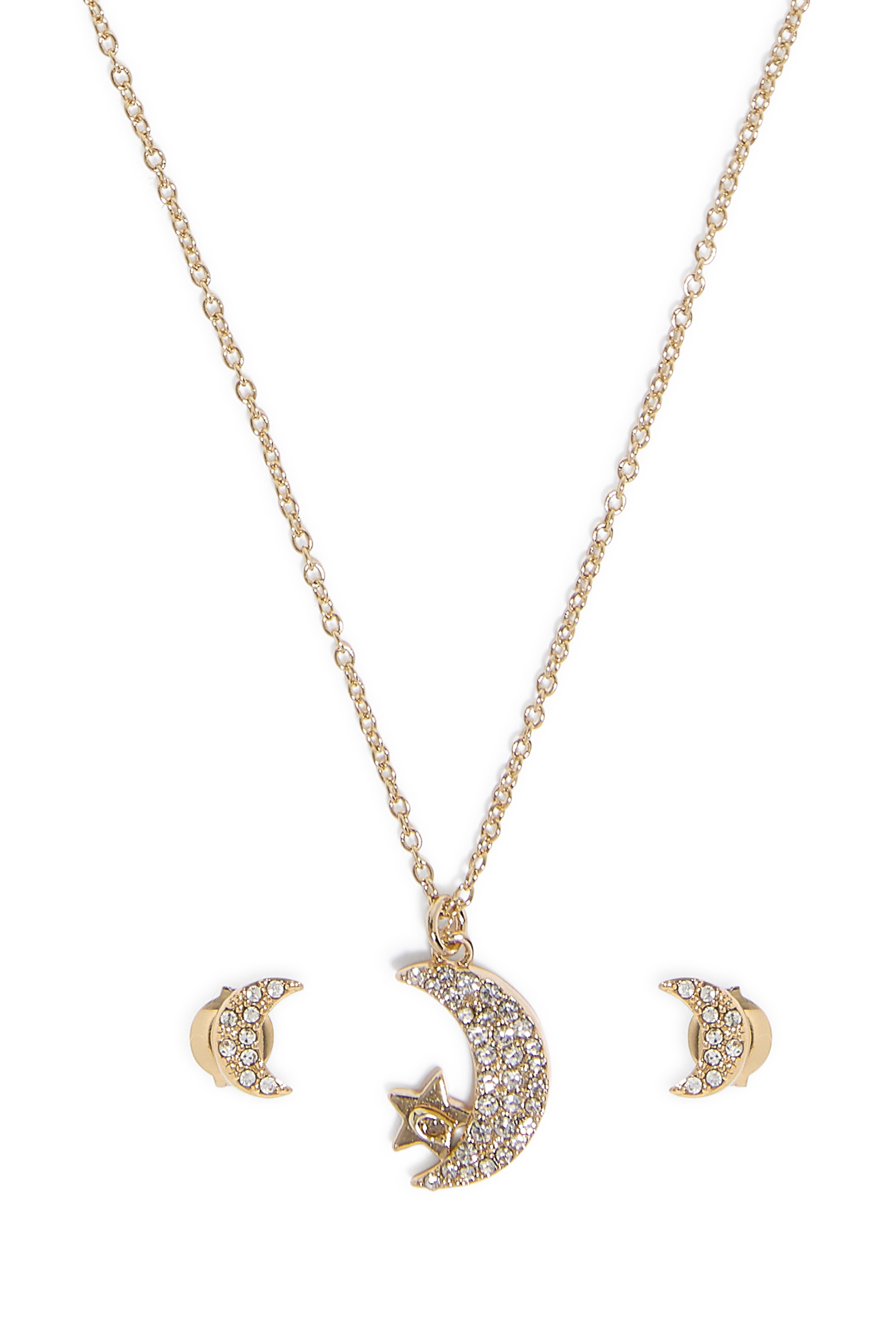 Moon Pendant Necklace and Earrings Set