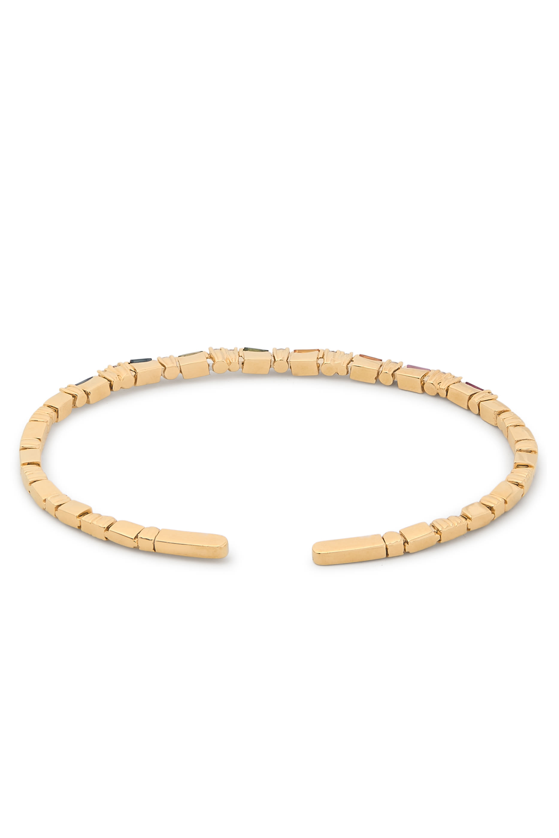 Thin Mix Rainbow Sapphire Bangle,  18K Yellow Gold & Diamonds 
